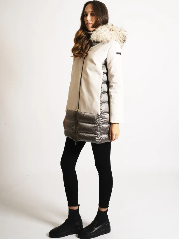 Parka con Cappuccio con Pelliccia Beige