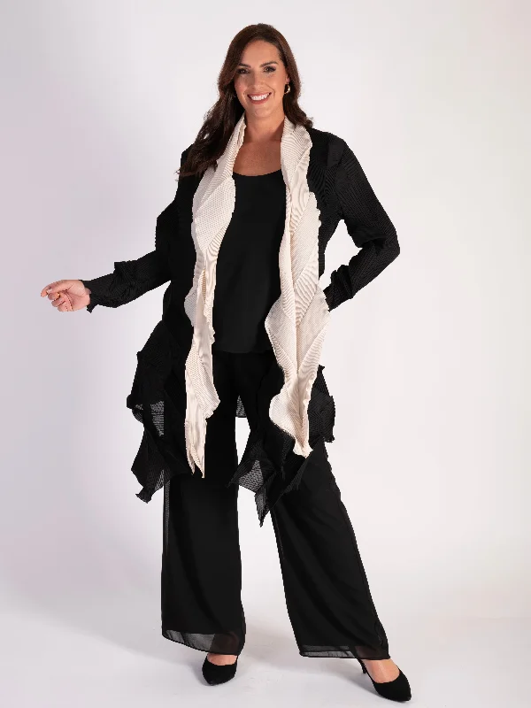 black-cream-3-d-pleated-long-shrug-with-contrast-front