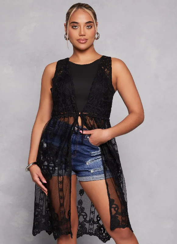 Crochet Sleeveless Tie Front Kimono