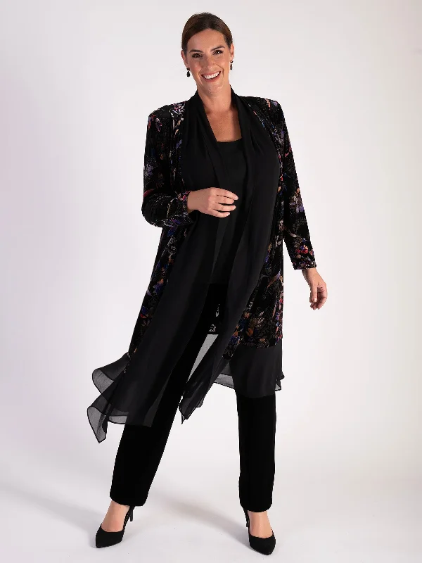 black-multi-floral-print-velvet-devoree-long-coat-with-chiffon-trim