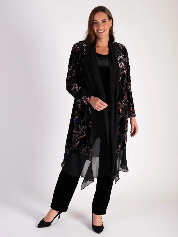 black-multi-floral-print-velvet-devoree-long-coat-with-chiffon-trim