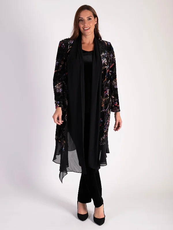 black-multi-floral-print-velvet-devoree-long-coat-with-chiffon-trim