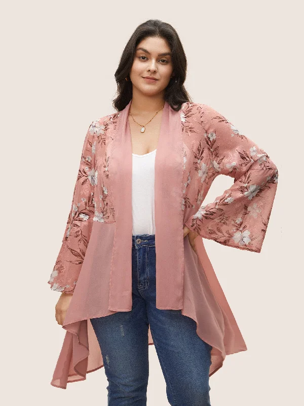 Chiffon Jacquard Floral Patchwork Kimono