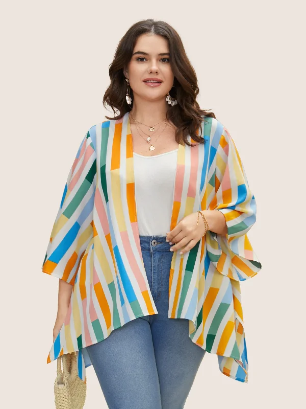 Colorblock Contrast Split Side High Low Hem Kimono