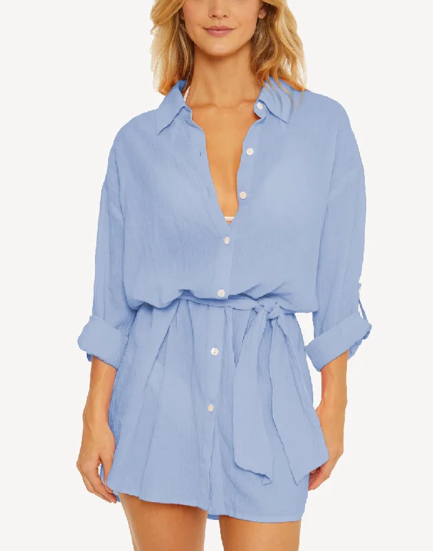 Gauzy Button Front Shirt Dress Cover Up