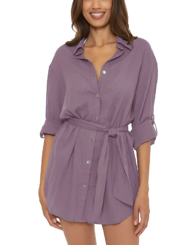 Gauzy Button Front Shirt Dress Cover Up