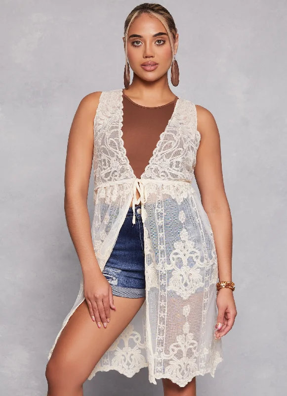 Crochet Sleeveless Tie Front Kimono