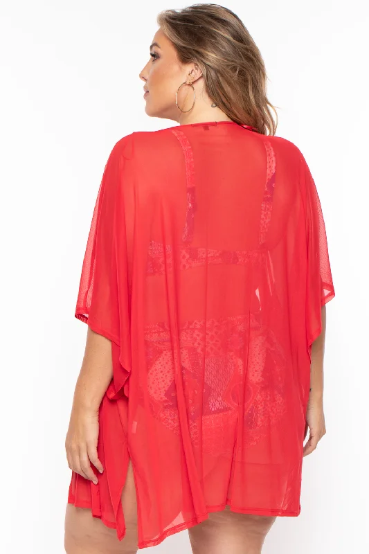 plus-size-mesh-kimono-red