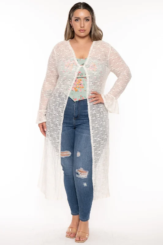 Plus Size Scarlet Lace Flare Duster  - Ivory