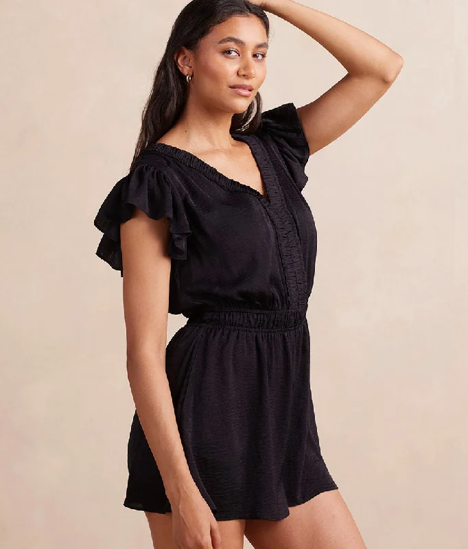 The Silky Luxe Ruffled Romper Cover-Up - Sea Urchin