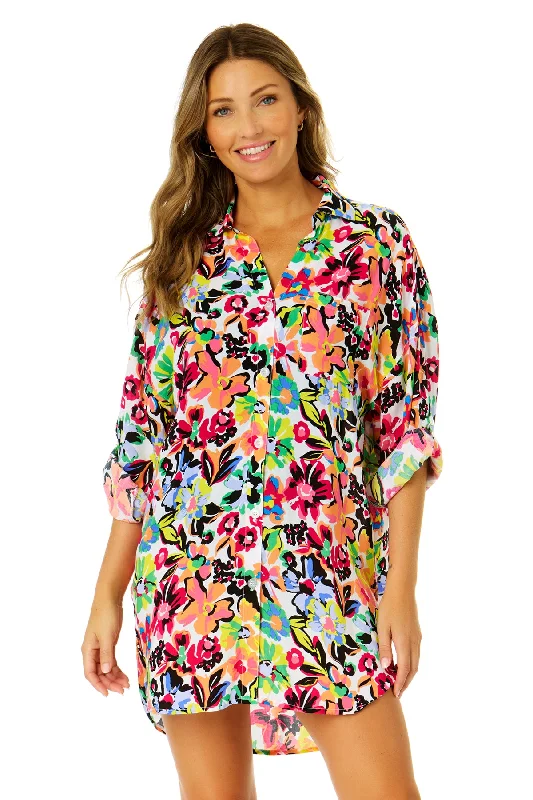 Women's Sun Blossom Button Down Shirt Swimsuit Cover Up