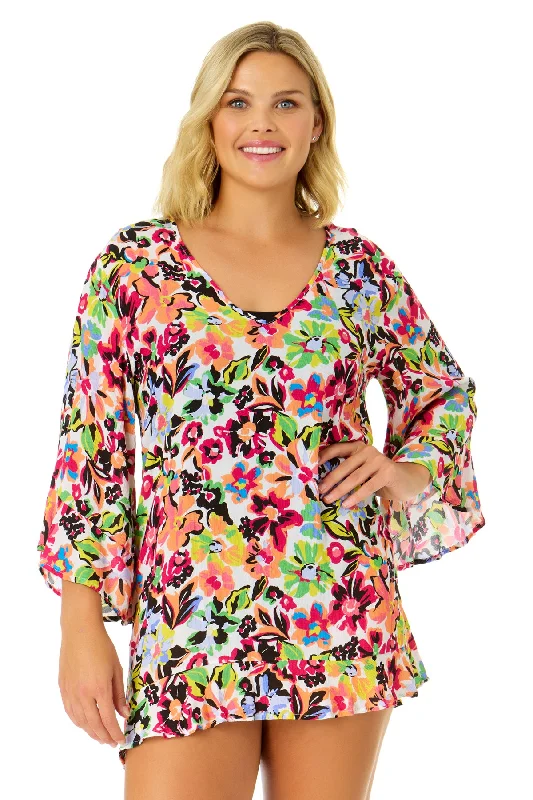 Women's Sun Blossom Flounce V Neck Tunic Swimsuit Cover Up