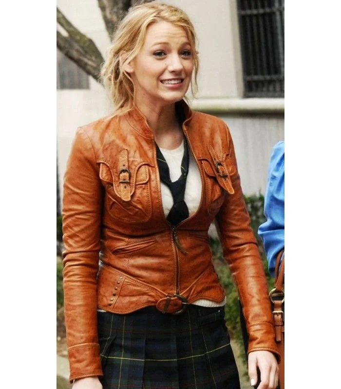 Gossip Girl Serena van der Woodsen Brown Leather Jacket