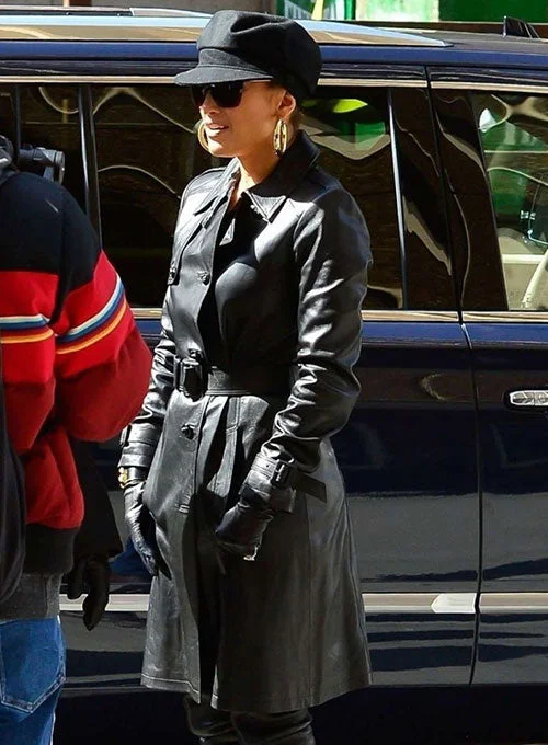 Jennifer Lopez Hustlers Leather Trench Coat