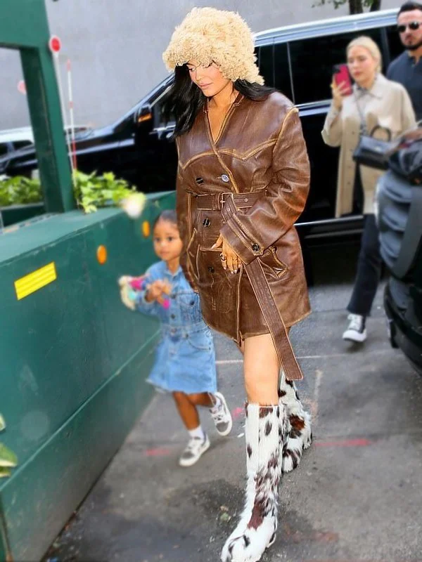 Kylie Jenner Distressed Leather Coat