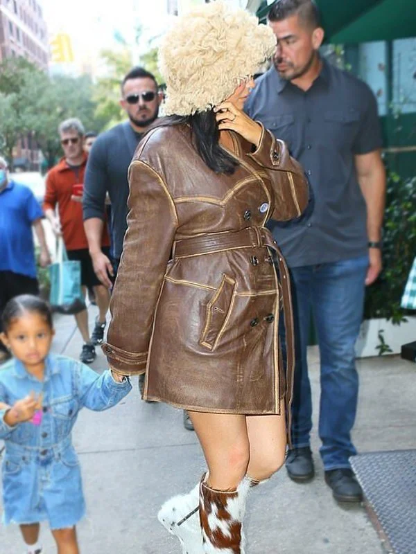 Kylie Jenner Distressed Leather Coat