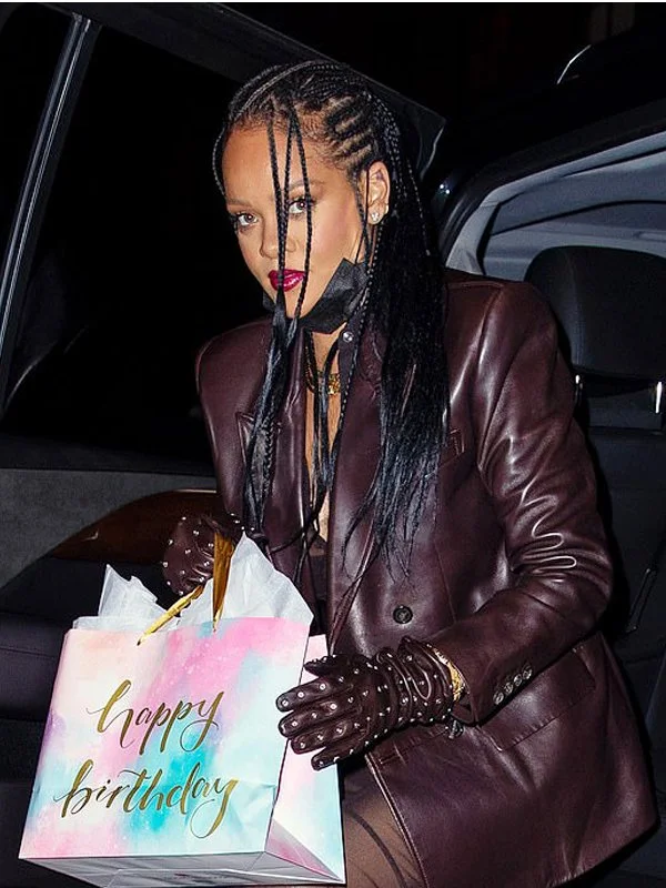 Rihanna Brown Leather Blazer