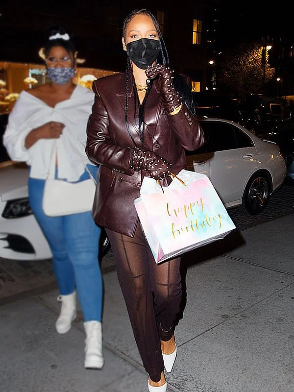 Rihanna Brown Leather Blazer