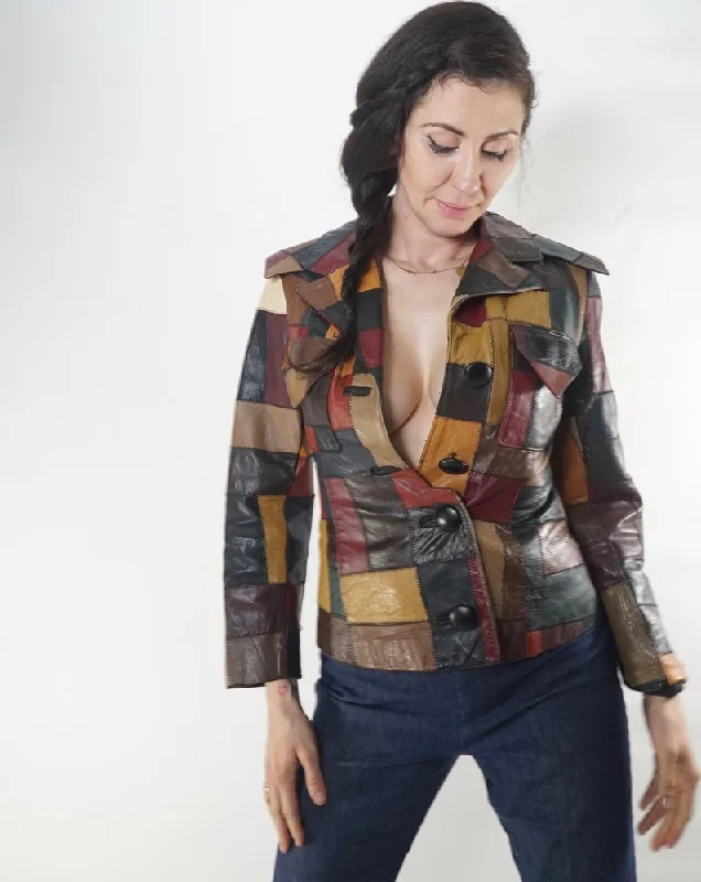 Sexy 70's Patchwork Leather Crop Jacket