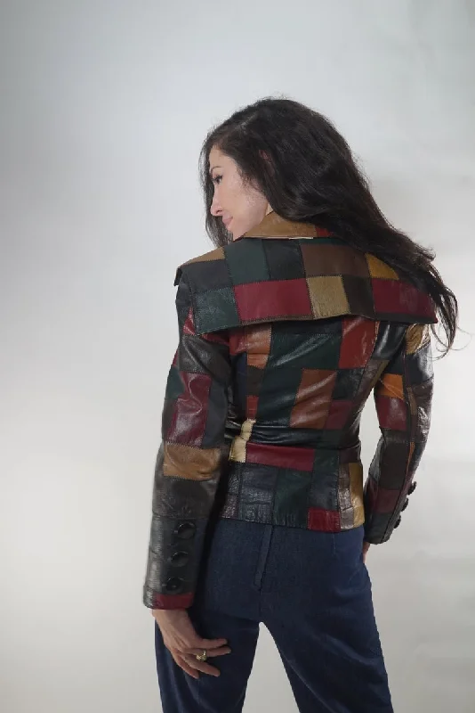 Sexy 70's Patchwork Leather Crop Jacket