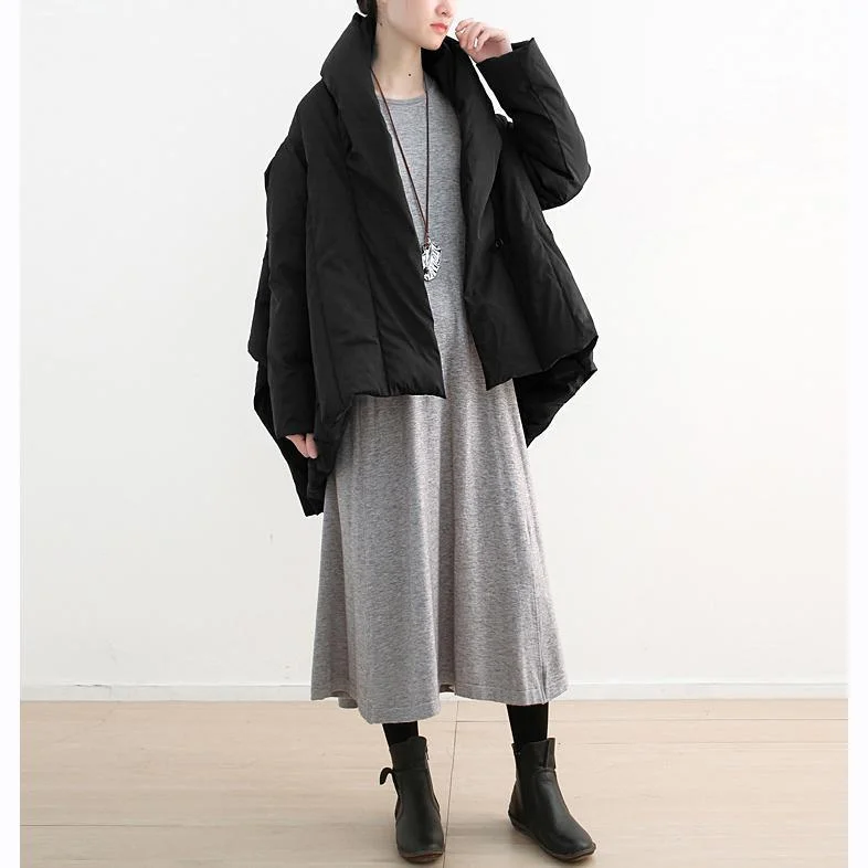 2018 black down coat plus size high neck pockets down overcoat thick asymmetric trench coat