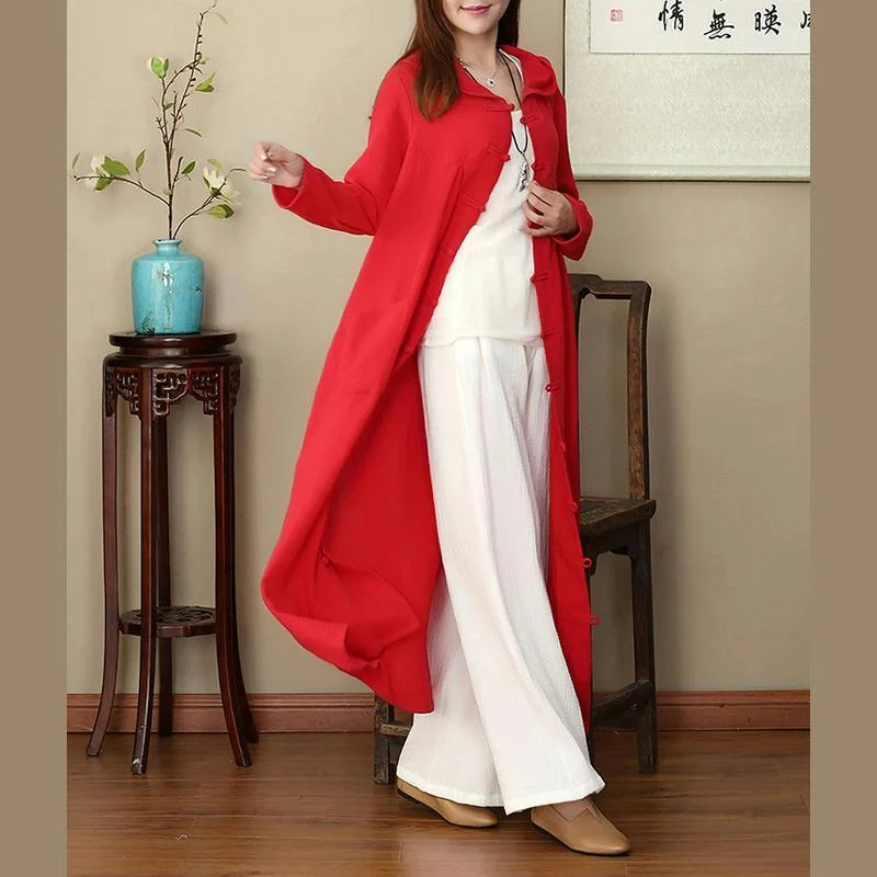 2018 red coat plus size hooded Coats new Chinese Button trench coat