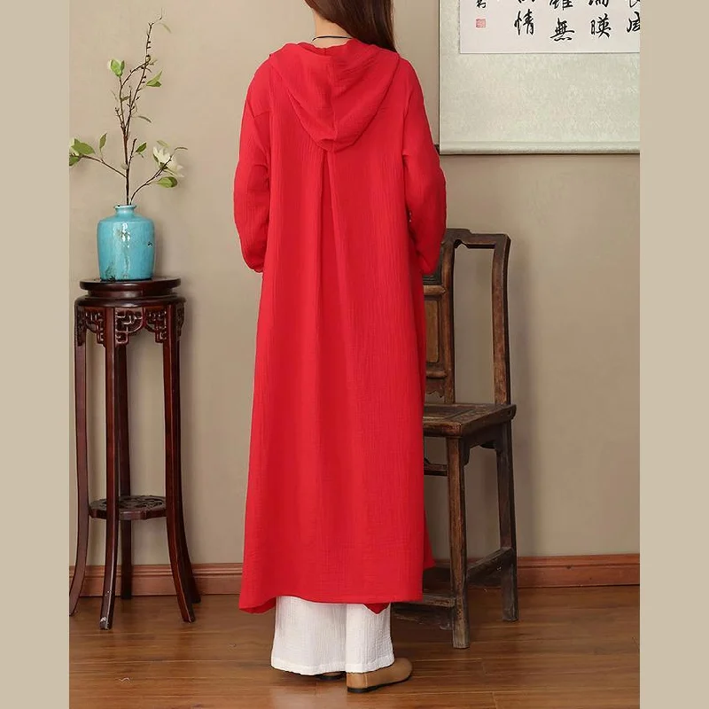 2018 red coat plus size hooded Coats new Chinese Button trench coat