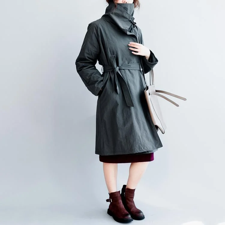 2018 spring black coat casual trench coat Elegant Jackets & Coats tunic high neck