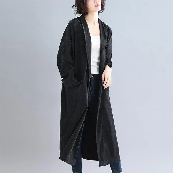 Anteef plus size solid vintage open stitch women casual loose long autumn winter female trench coat