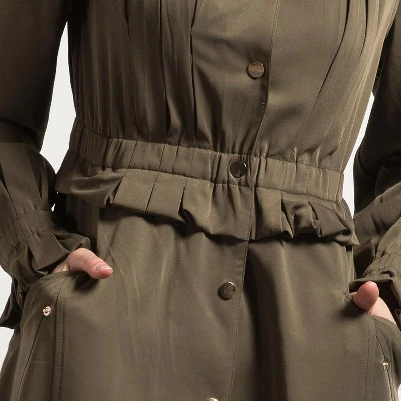 army green winter casual cotton blended trench coat outwear tunic fashion maxi coats