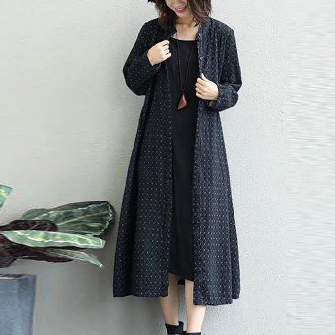 boutique black long cardigan coat plus size clothing o neck cotton trench coat