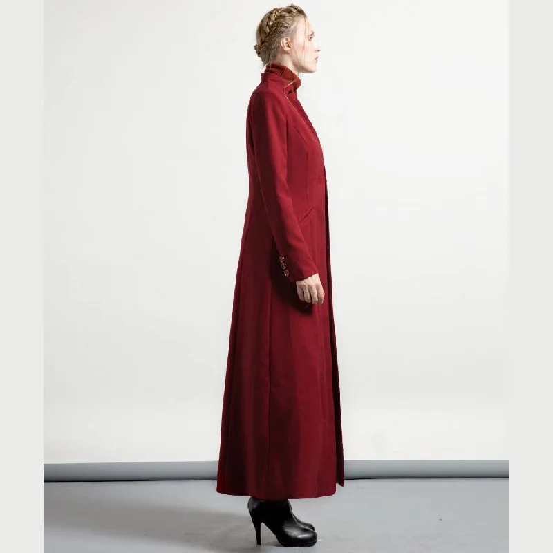 burgundy slim fit cotton blended maxi trench coats tunic elegant long sleeve cardigan outwear