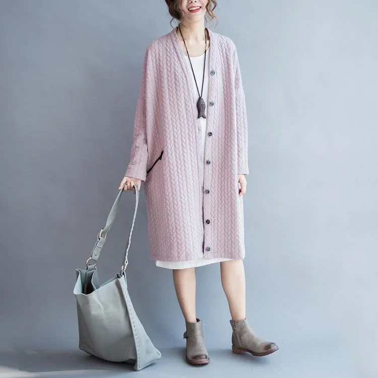 Fashion pink leaves long cotton jackets plus size clothing trench coat women spring coats