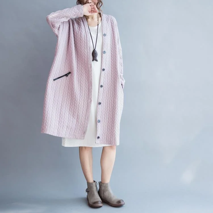 Fashion pink leaves long cotton jackets plus size clothing trench coat women spring coats