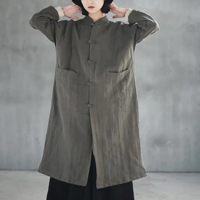 Fine gray Coats plus size stand collar cardigan 2018 long sleeve trench coat