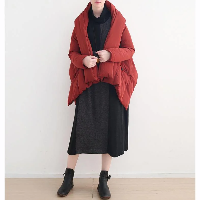 Fine red quilted coat plus size high neck pockets quilted coat Casual asymmetric trench coat