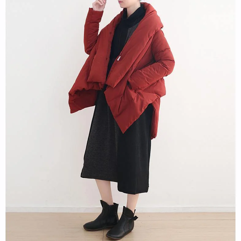 Fine red quilted coat plus size high neck pockets quilted coat Casual asymmetric trench coat