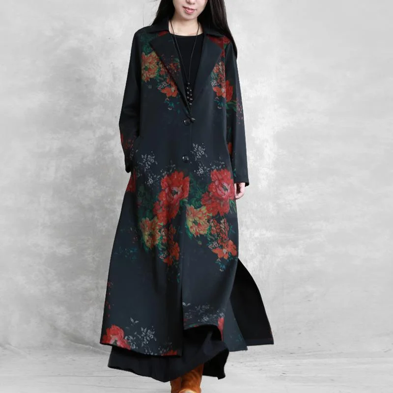 Handmade Notched side open Fine trench coat red print silhouette women coats fall