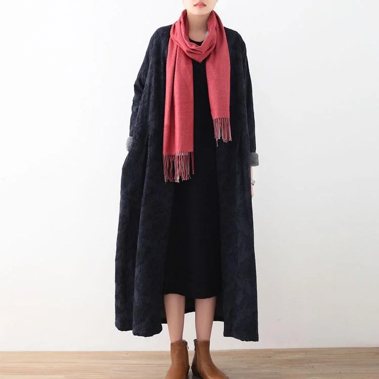 Luxury dark blue long cotton jackets plussize coat vintage trench coats