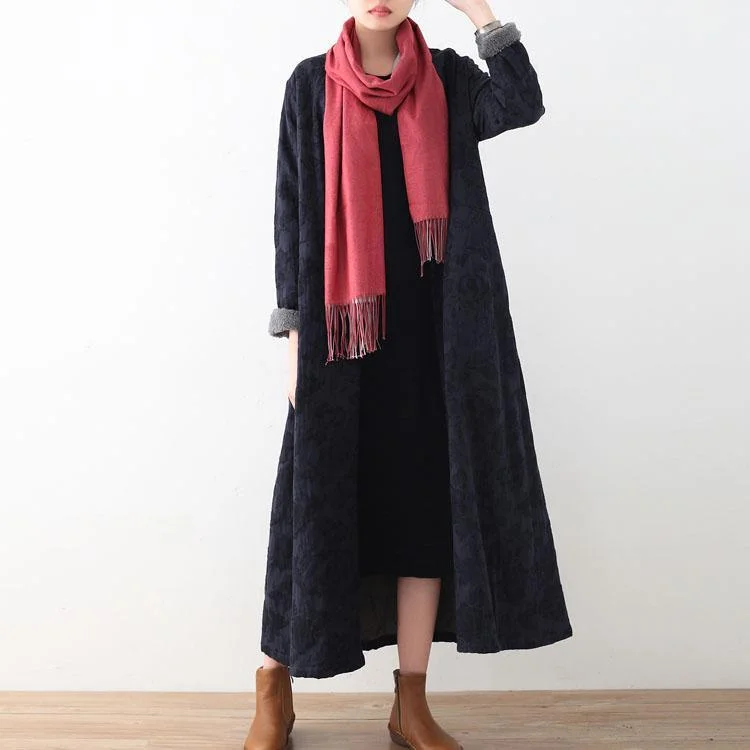 Luxury dark blue long cotton jackets plussize coat vintage trench coats