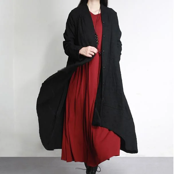 new fall winter black solid cotton outwear oversize vintage asymmetric design trench coats