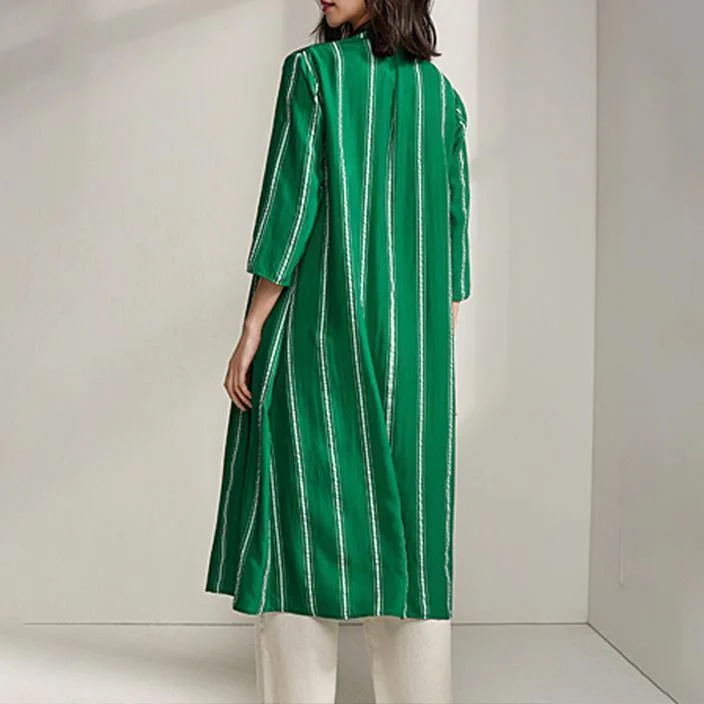 Simple clothes Indian Spring Stripe Cardigan Plus Size Green Trench Coat