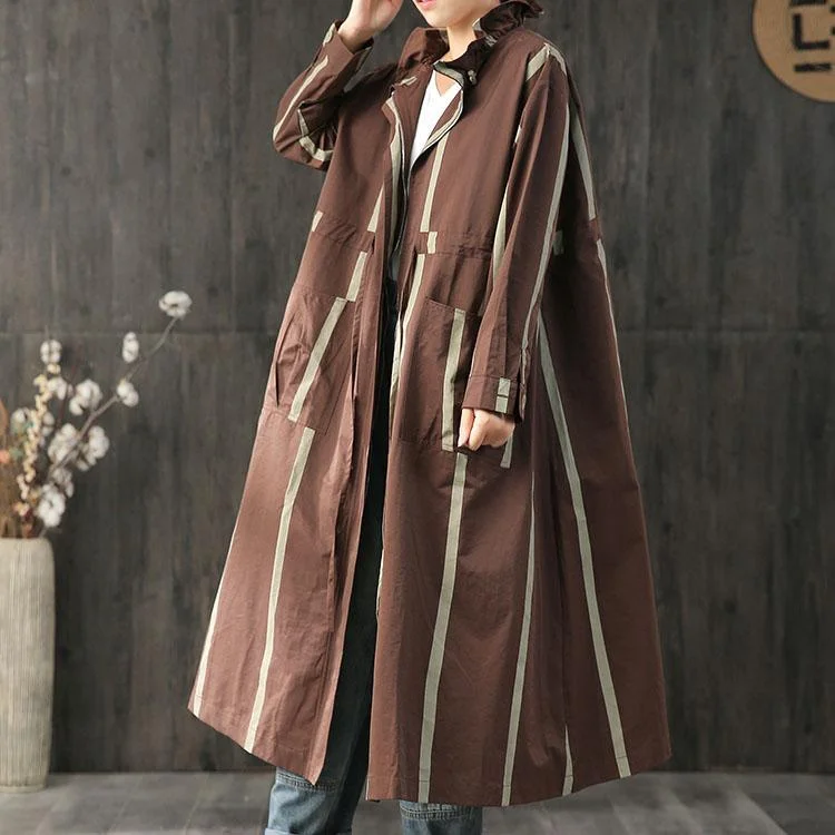 top quality chocolate striped coats plus size trench coat fall zippered pockets