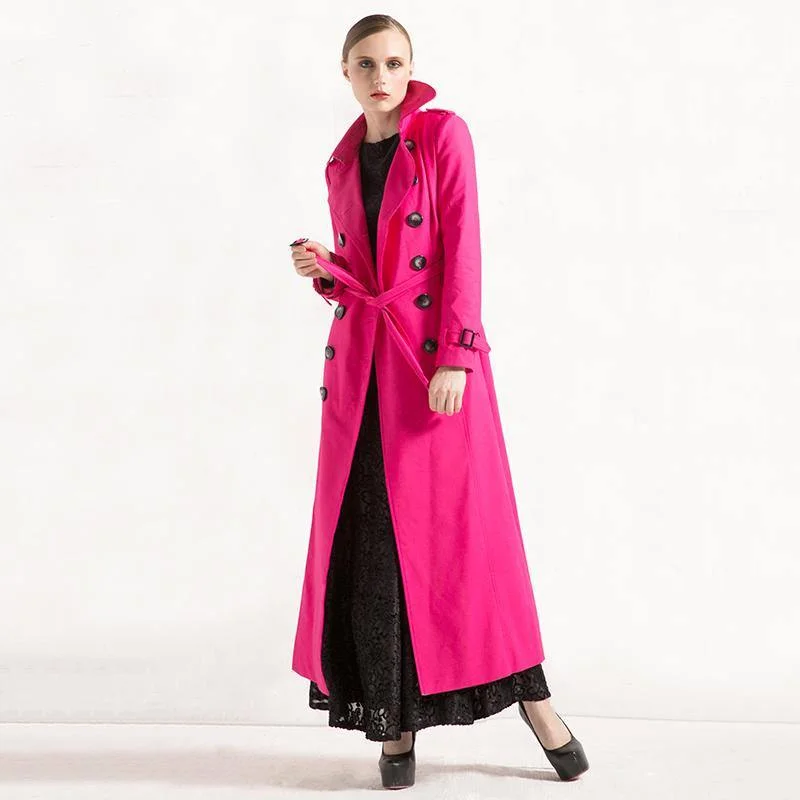 winter casual cotton vlended maxi coat fahion tie waist double breast trench coats