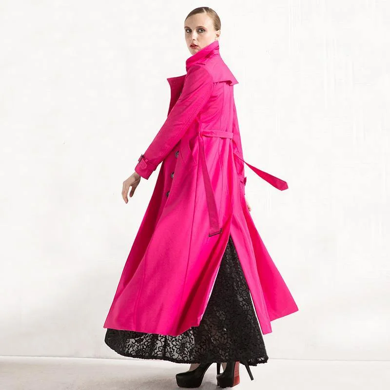 winter casual cotton vlended maxi coat fahion tie waist double breast trench coats