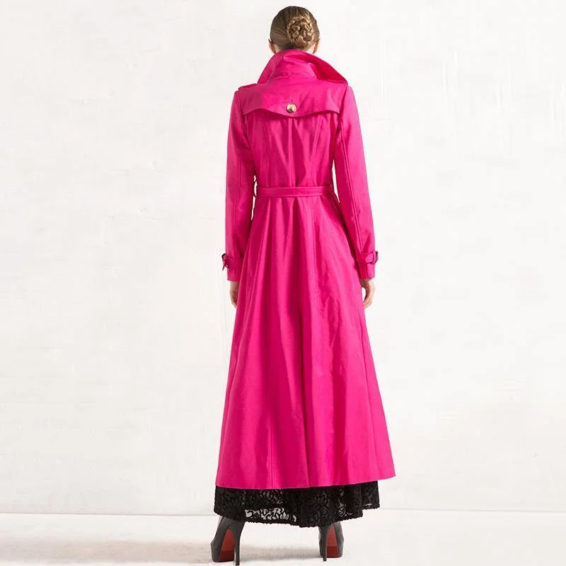 winter casual cotton vlended maxi coat fahion tie waist double breast trench coats