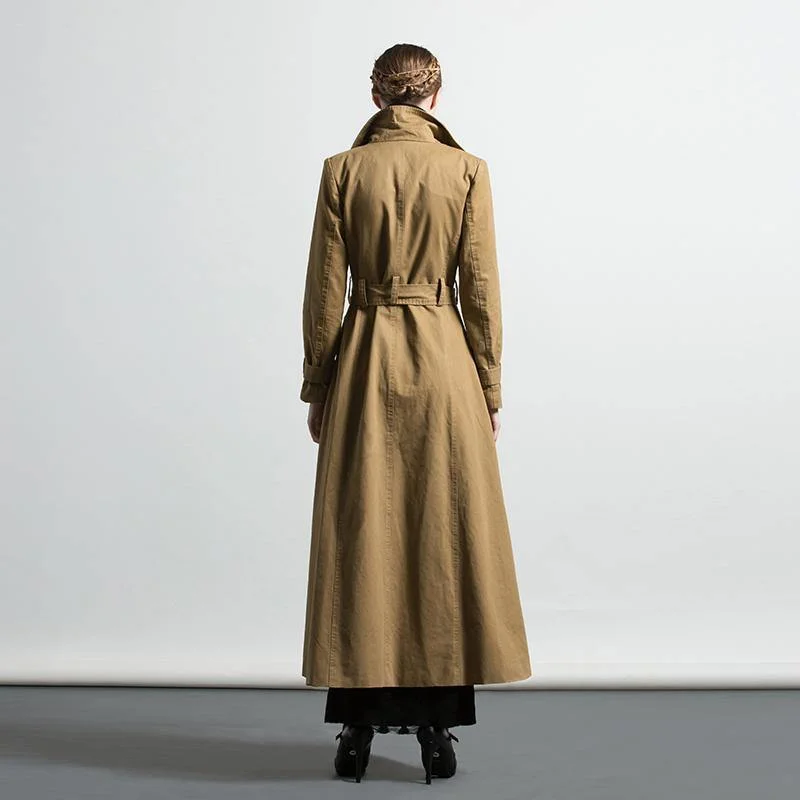 winter khaki cotton coats loose tie waist long sleeve trench coats