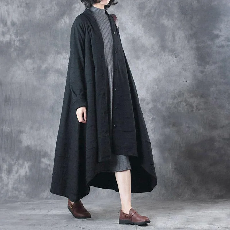 winter thick black casual coats plus size long sleeve asymmetric hem trench coats