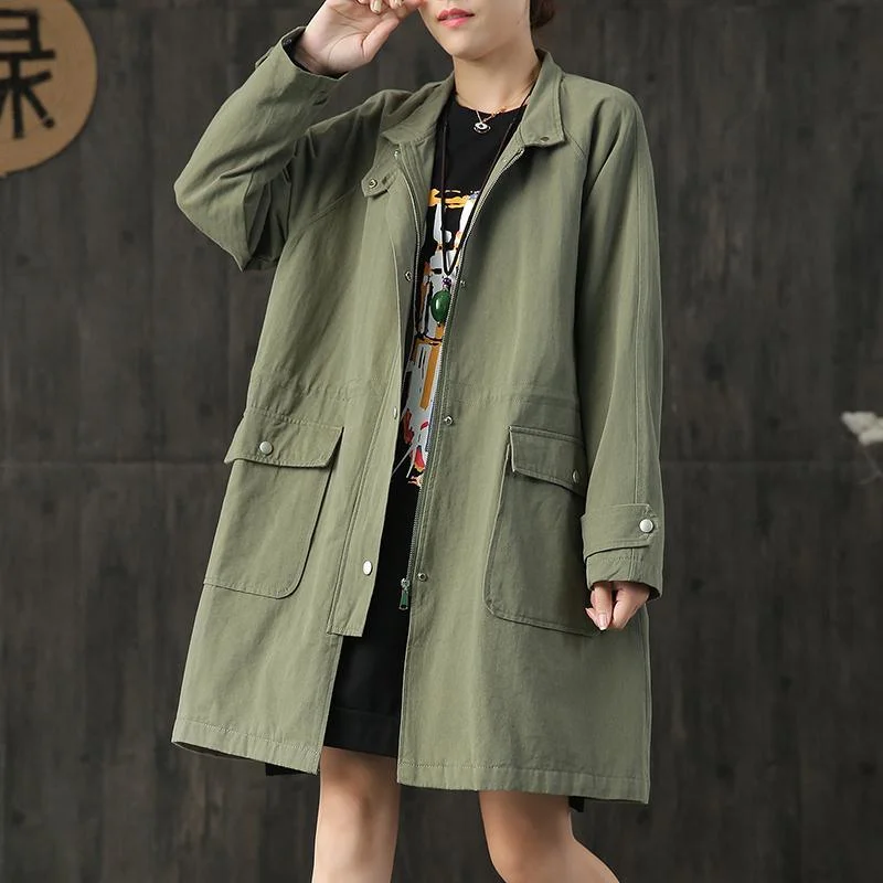 women army green vintage Coats plus size clothing fall trench coats big pockets