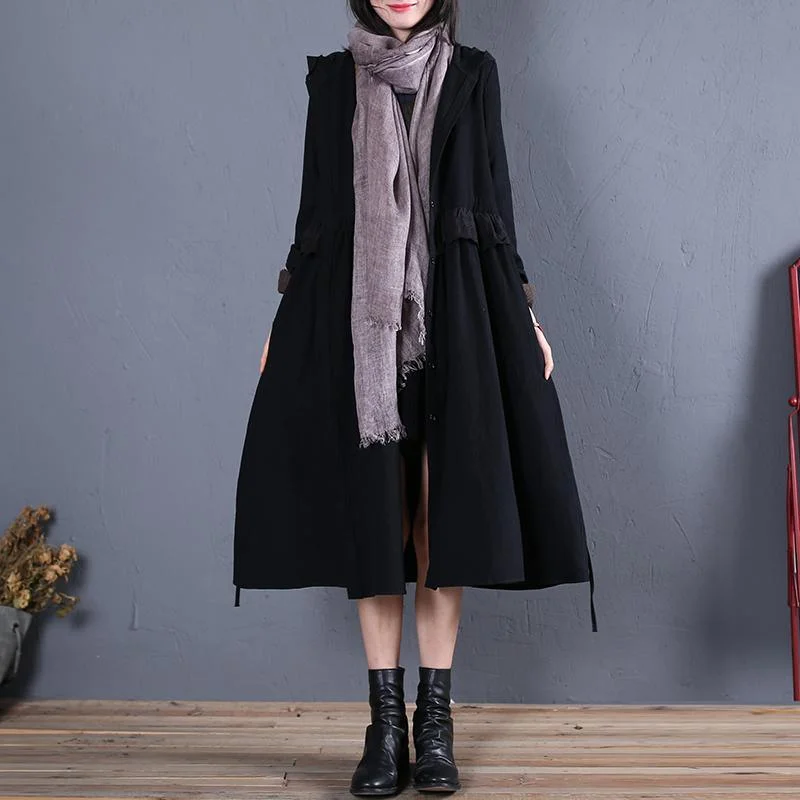 women black hooded overcoat oversized trench coat fall women coats ruffles